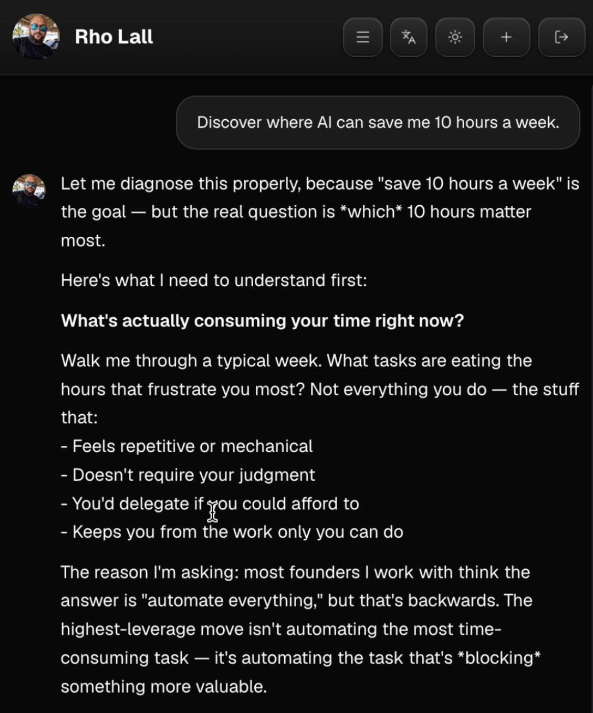 Example conversation showing how the Stake Your Claim audit works
