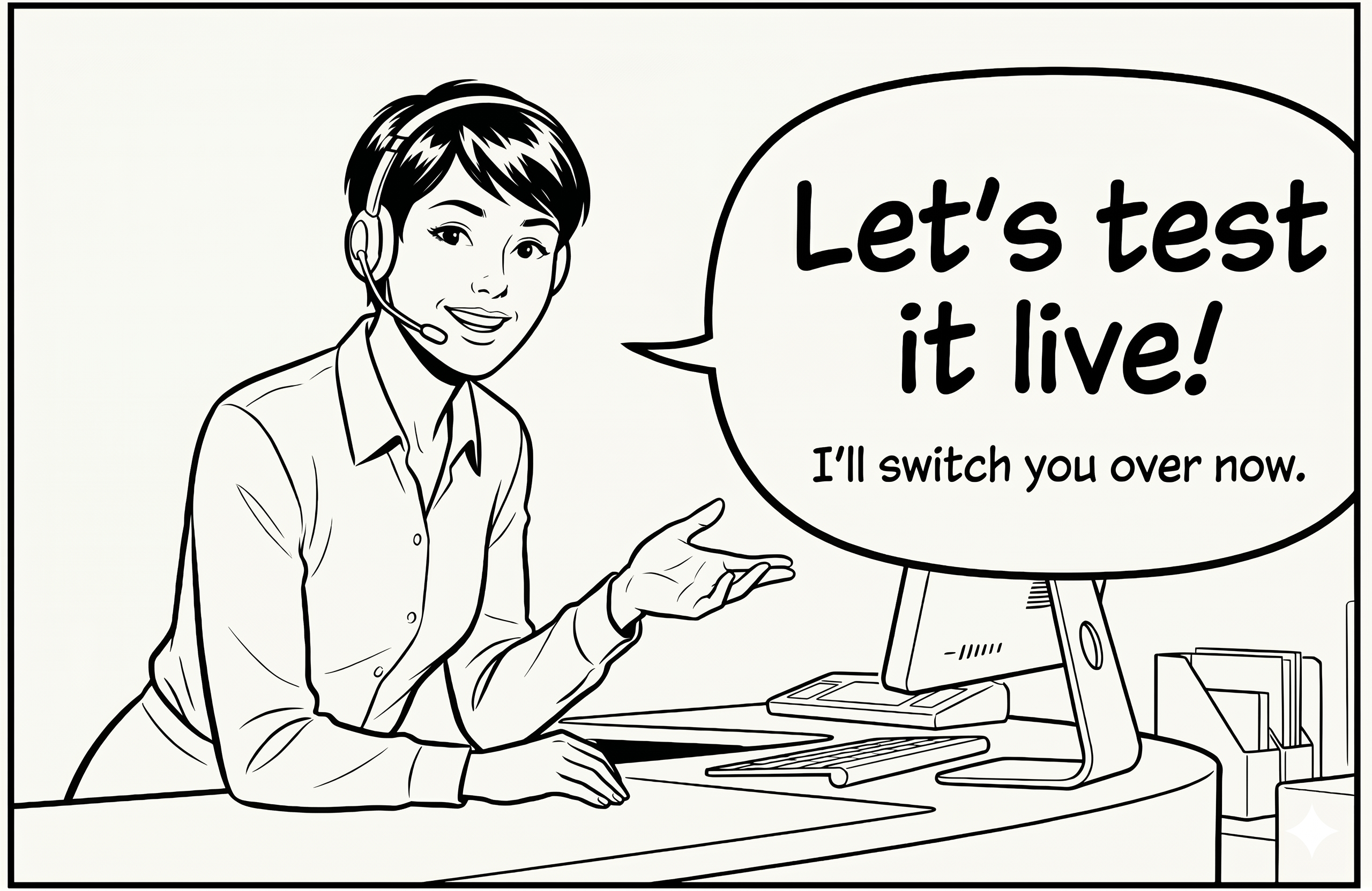 Comic panel showing a client phone call scenario